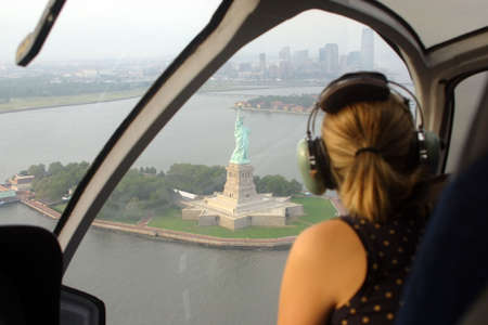 Helicopter ride over the Statue of Libertyの写真素材