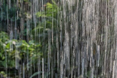 Amusement park. Heavy rain of the tropical rain forest. Attraction Tropical downpour. Landscape...
