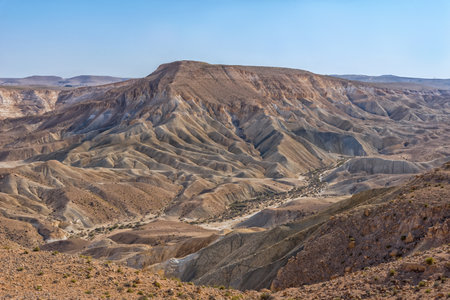 Zin Valley in the middle of Negev Desert in Israel. Top view from the Ben Gurion Park. Landscapeの写真素材