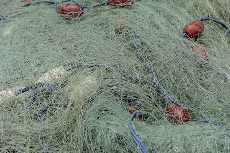 Fishing nets on the ship. Close up