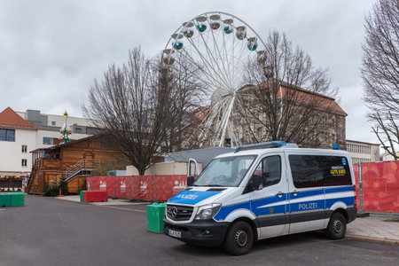 The day after the attack. The police have cordoned off everything. The Christmas market is closedの写真素材