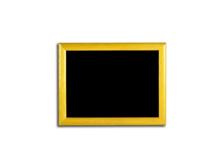 Yellow wooden frame with black bacground isolated on white の写真素材