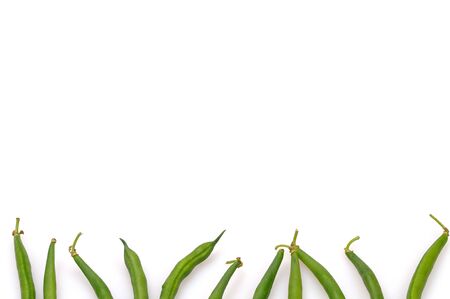 Organic string beans on a white background. Background mode. Black Eyed Peas. Green vegetable....