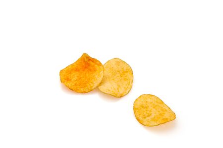 Potato chips on a white background.の写真素材