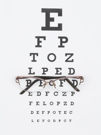 Glasses and optician chart on a white background.