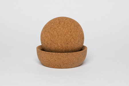 Stylishly crafted Natural Cork Set includes a Bowl and a charming Sphere for your decorの写真素材