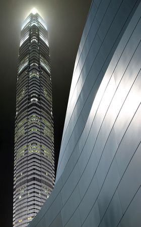 Skyscraper at night in Hong Kong