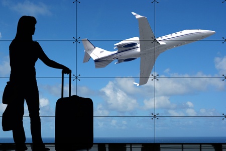 Business woman waits for the flight at the airportのeditorial素材