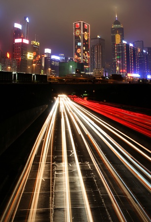 Traffic at night in Asian urban cityのeditorial素材