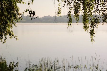 Morning on a pond in the settlement of Bilimbay.の写真素材