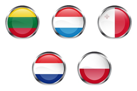 European Union flag buttons - Lithuania, Luxembourg, Malta, Netherlands, Polandのイラスト素材