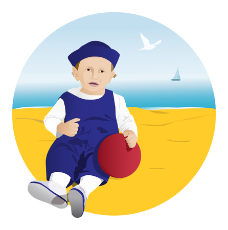 Baby's first day on the beach, on a sunny dayのイラスト素材