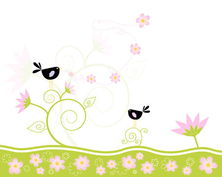 Loving birds singing springのイラスト素材