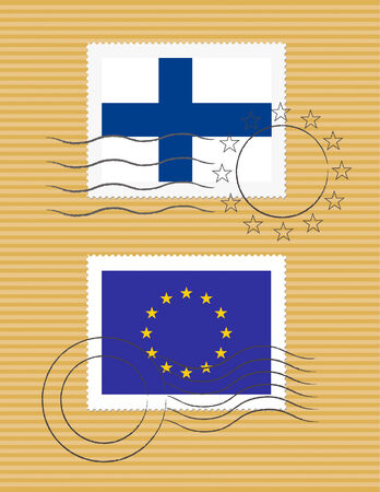 Finnish and European Union flags on a stamp with postmarksのイラスト素材