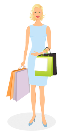 Beautiful smiling girl shopping and carrying bagsのイラスト素材