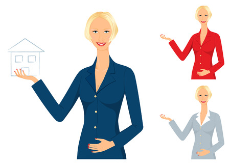 Smiling real estate agent selling a new house - May be used for any service or business conceptのイラスト素材