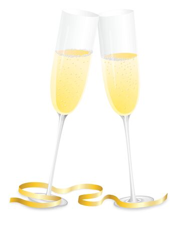 Two flutes of champagne toastingの写真素材
