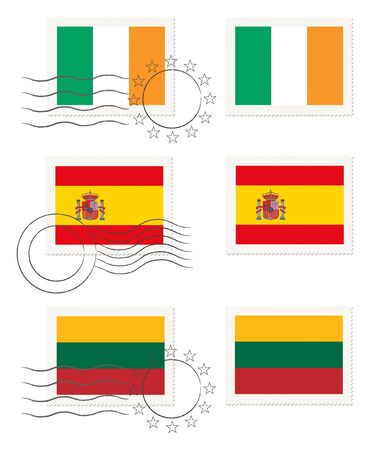Ireland, Spain and Lithuania - flags on a stampの写真素材