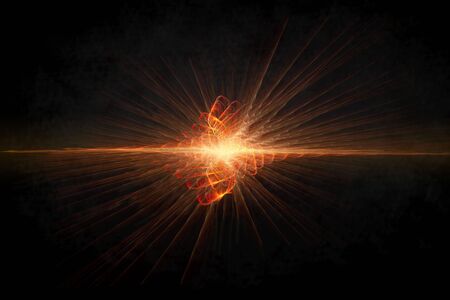 Sun exploding horizon on black backgroundの写真素材