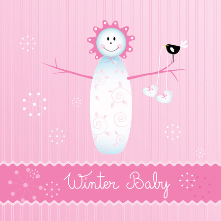 Winter baby girl arrival announcement cardのイラスト素材