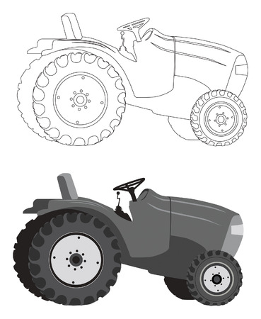 Detailed tractor silhouette in gray shades and outlinesのイラスト素材