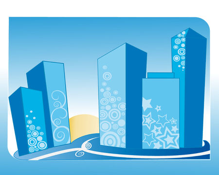 Grunge city vector illustration, blueのイラスト素材