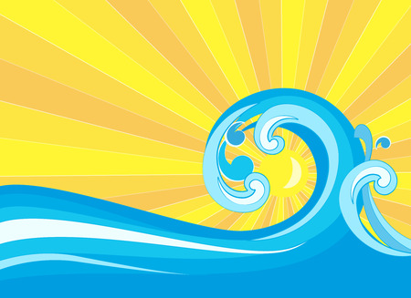 Sunlit sea with a waveのイラスト素材