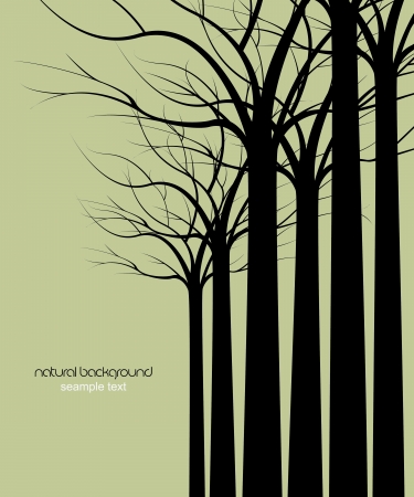 dark trees without leaves on green backgroundのイラスト素材