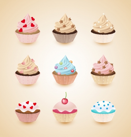 Set of delicious cupcakes with different toppingsのイラスト素材