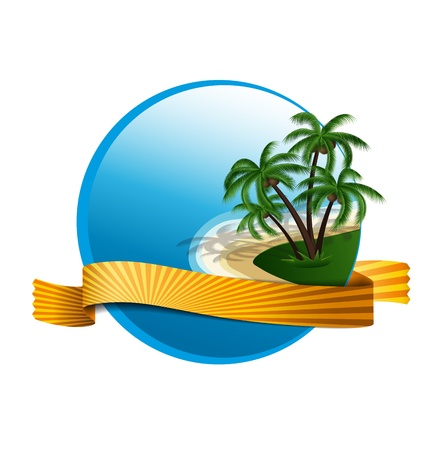 summer holiday logo with island and palmsのイラスト素材
