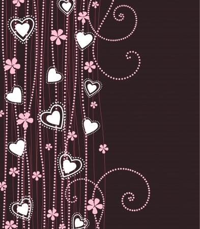 hearts with pink flowers on a violet backgroundのイラスト素材