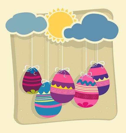 Easter eggs on spring backgroundのイラスト素材