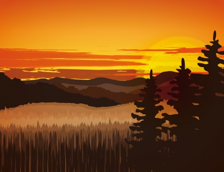 Landscape with rocky mountains at sunsetのイラスト素材