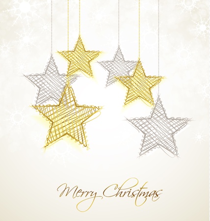 Christmas stars on a snowy backgroundのイラスト素材