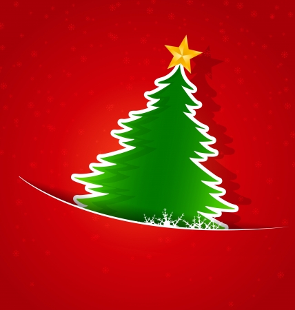 Merry Christmas card, Christmas tree and snowflakesのイラスト素材