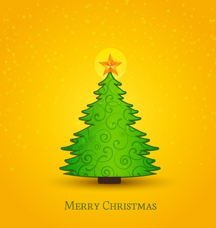 Merry Christmas card, Christmas tree and snowflakesのイラスト素材