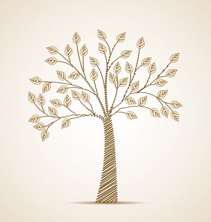 Brown  tree with decorative leavesのイラスト素材
