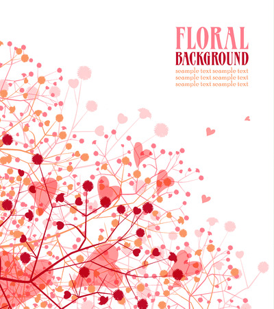 Floral background with hearts on a white backgroundのイラスト素材