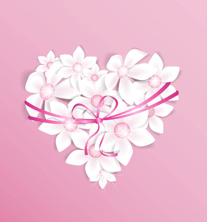 Decoration heart of flowers on a pink backgroundのイラスト素材
