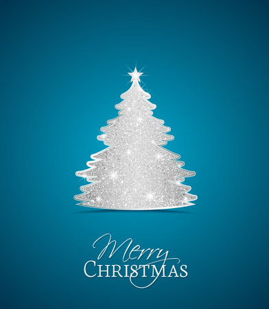 Blue background with a silver Christmas treeのイラスト素材