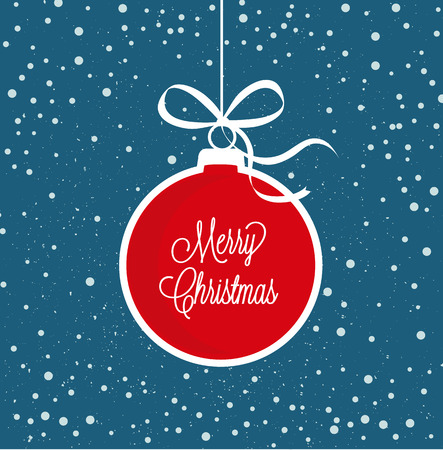 Red Christmas ball with snowy blue backgroundのイラスト素材
