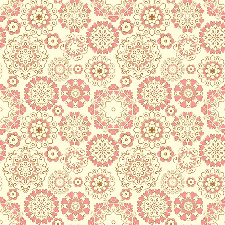 Vector Seamless Pattern with ornaments and heartsのイラスト素材