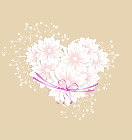 Vector illustration heart decorated with white flowersのイラスト素材
