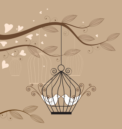 White doves in a cage vector illustrationのイラスト素材