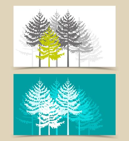 Two banners with the background landscape and treesのイラスト素材