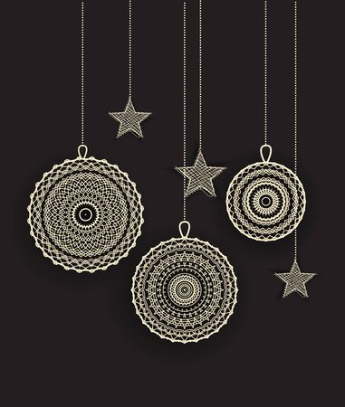 Vector Christmas balls on a black backgroundのイラスト素材