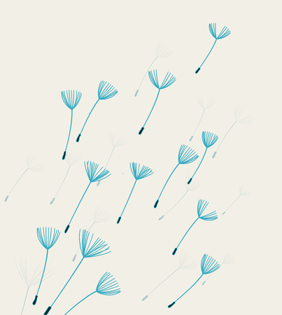 Vector illustration background with flying dandelion fluffのイラスト素材
