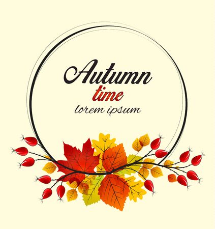 Vector illustration rose hip and leaf, autumn bushのイラスト素材