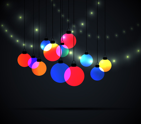 Christmas balls on black background, Merry Christmas cardのイラスト素材