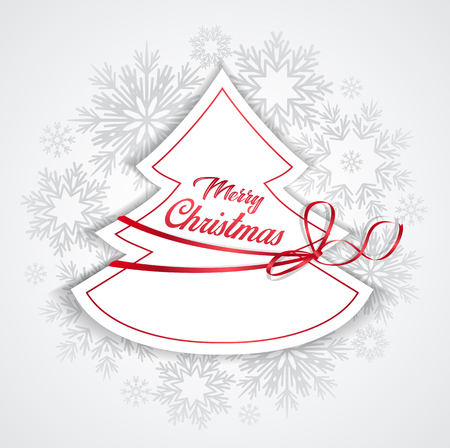 Merry Christmas card, Christmas tree and snowflakesのイラスト素材